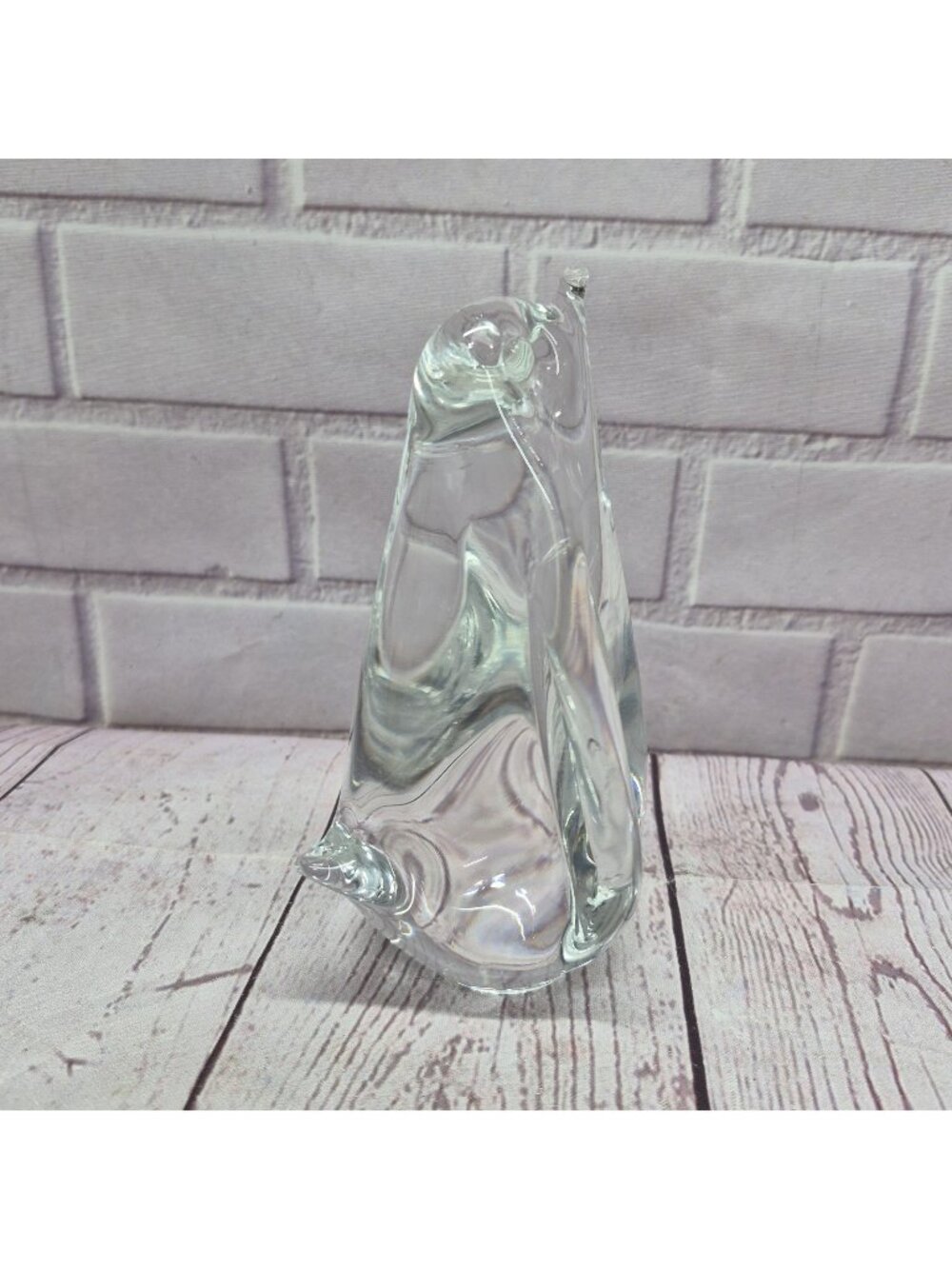 Vintage Decorative Art Glass Hand Blown Clear Crystal Penguin Figurine 5.6" Tall